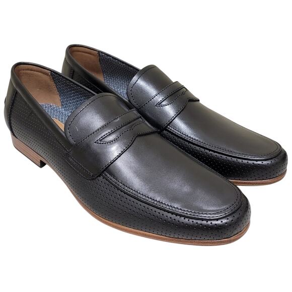 Bar III Men Peyton Perforated Slip On Penny Loafers Size US 10.5M Black Leather main image 6